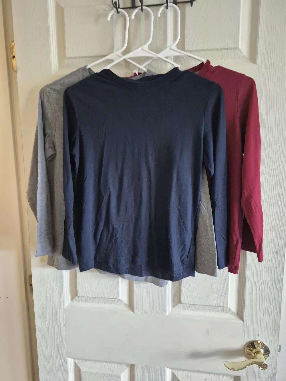 Old Navy Long-Sleeve Crew Tees in Navy, Gray & Burgundy
